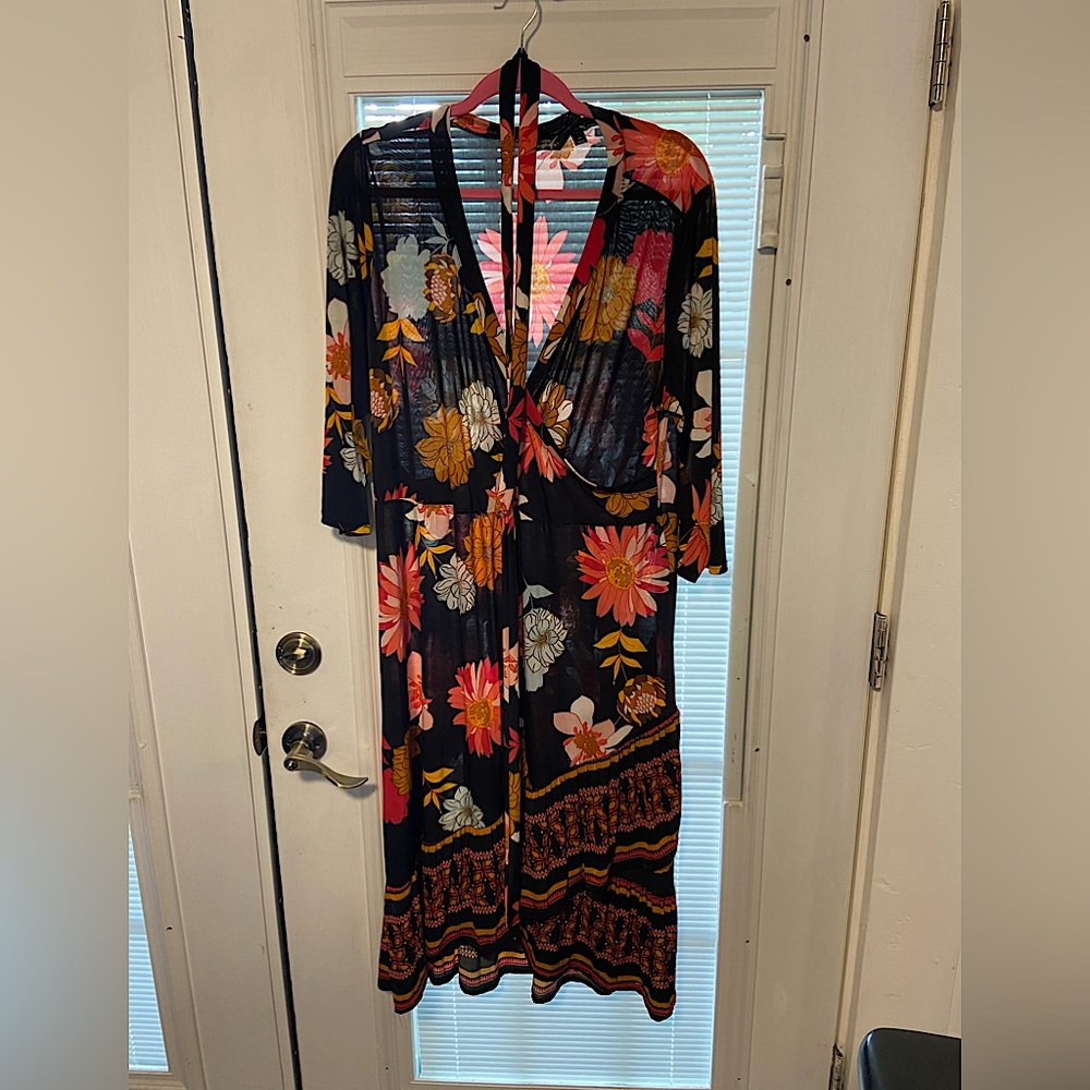 Women’s faux wrap midi length dress